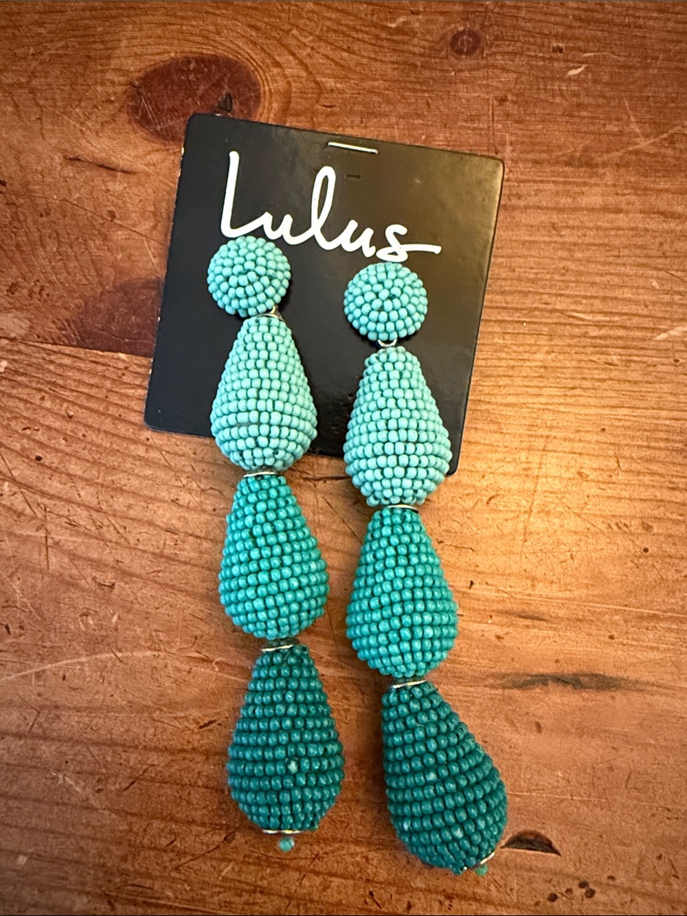 Lulu's Ombré Teal Triple-Drop Beaded Earrings